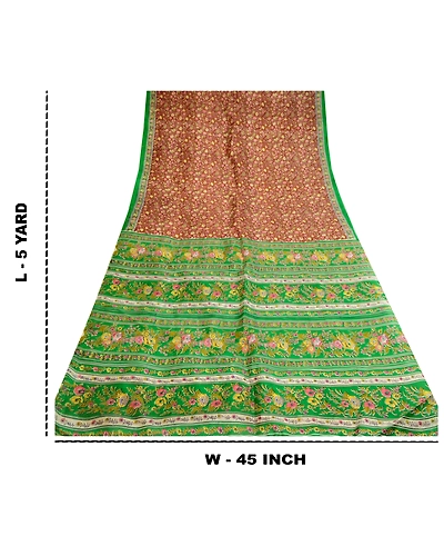 Sanskriti Vintage Sarees Dark Red 100% Pure Silk Printed Sari 5Yd Craft Fabric, PR-60394-Dark Red-Printed Floral Design-Pure Silk-8