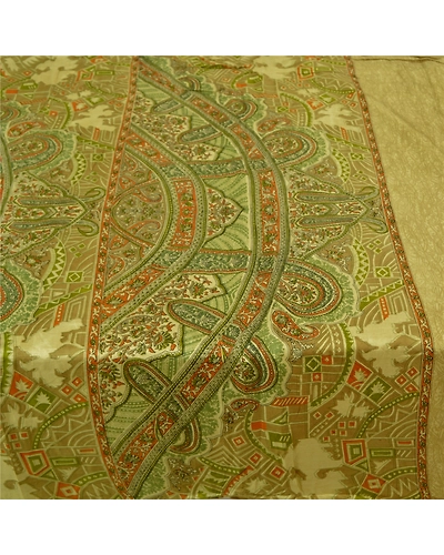 Sanskriti Vintage Sarees Green Indian Printed Pure Silk Sari Floral Craft Fabric, PR-60482-Green-Printed Floral Design-Pure Silk-3
