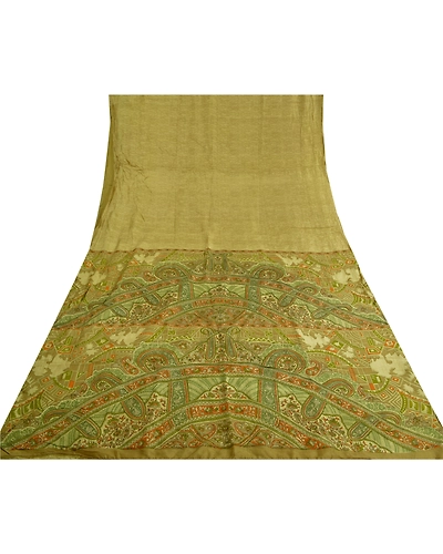 Sanskriti Vintage Sarees Green Indian Printed Pure Silk Sari Floral Craft Fabric, PR-60482-Green-Printed Floral Design-Pure Silk-7
