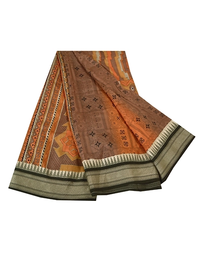Sanskriti Vintage Sarees Orange Printed Pure Silk Sari Soft Floral Craft Fabric, PR-60490-Orange-Printed Floral Design-Pure Silk-6