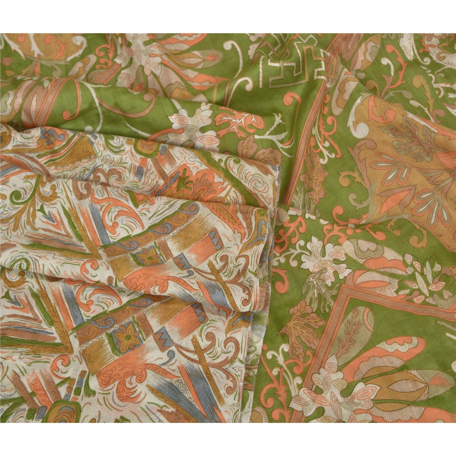 Sanskriti Vintage Sarees Cream Pure Silk Printed Sari Soft Floral Craft Fabric, PR-60545-Cream-Printed Floral Design-Pure Silk-1