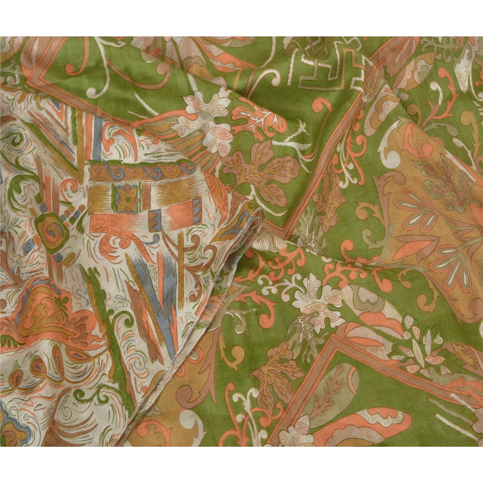 Sanskriti Vintage Sarees Cream Pure Silk Printed Sari Soft Floral Craft Fabric, PR-60545-Cream-Printed Floral Design-Pure Silk-2