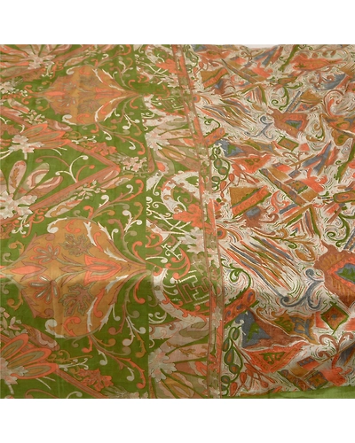 Sanskriti Vintage Sarees Cream Pure Silk Printed Sari Soft Floral Craft Fabric, PR-60545-Cream-Printed Floral Design-Pure Silk-3
