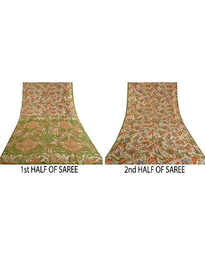 Sanskriti Vintage Sarees Cream Pure Silk Printed Sari Soft Floral Craft Fabric, PR-60545-Cream-Printed Floral Design-Pure Silk-4