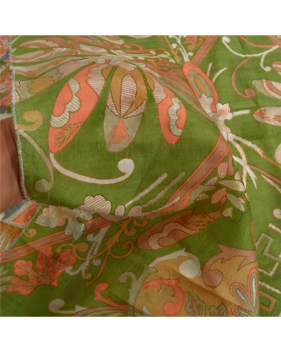 Sanskriti Vintage Sarees Cream Pure Silk Printed Sari Soft Floral Craft Fabric, PR-60545-Cream-Printed Floral Design-Pure Silk-5