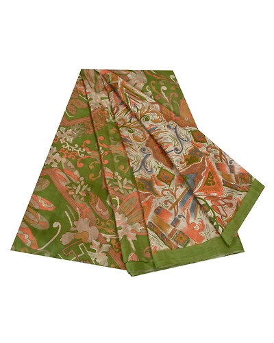 Sanskriti Vintage Sarees Cream Pure Silk Printed Sari Soft Floral Craft Fabric, PR-60545-Cream-Printed Floral Design-Pure Silk-6