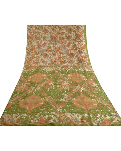 Sanskriti Vintage Sarees Cream Pure Silk Printed Sari Soft Floral Craft Fabric, PR-60545-Cream-Printed Floral Design-Pure Silk-7