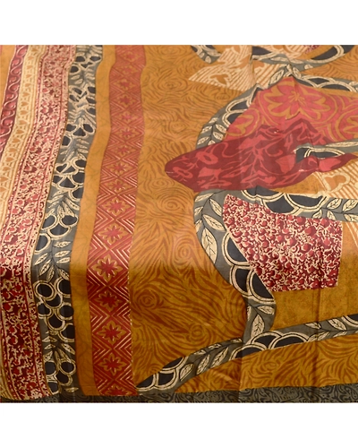 Sanskriti Vintage Sarees Brown Indian Printed Pure Silk Sari 5Yd Craft Fabric, PR-60558-Brown-Printed Floral Design-Pure Silk-3