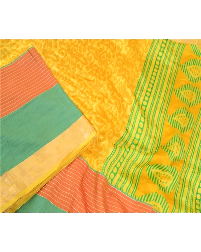 Sanskriti Vintage Sarees Yellow Printed Pure Silk Zari Border Sari Craft Fabric, PR-60563-Yellow-Printed Floral Design-Pure Silk-2