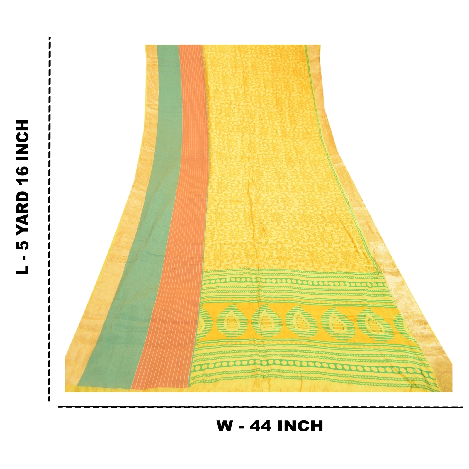 Sanskriti Vintage Sarees Yellow Printed Pure Silk Zari Border Sari Craft Fabric, PR-60563-Yellow-Printed Floral Design-Pure Silk-8