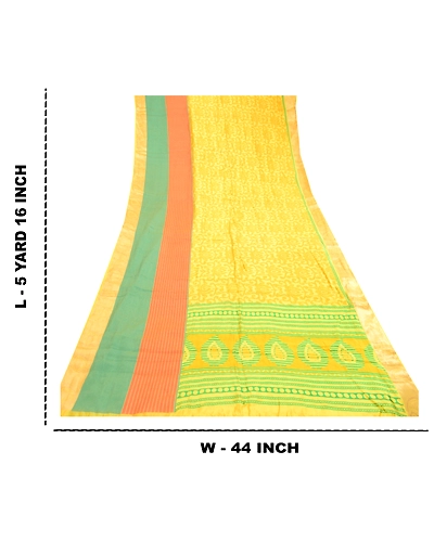 Sanskriti Vintage Sarees Yellow Printed Pure Silk Zari Border Sari Craft Fabric, PR-60563-Yellow-Printed Floral Design-Pure Silk-8