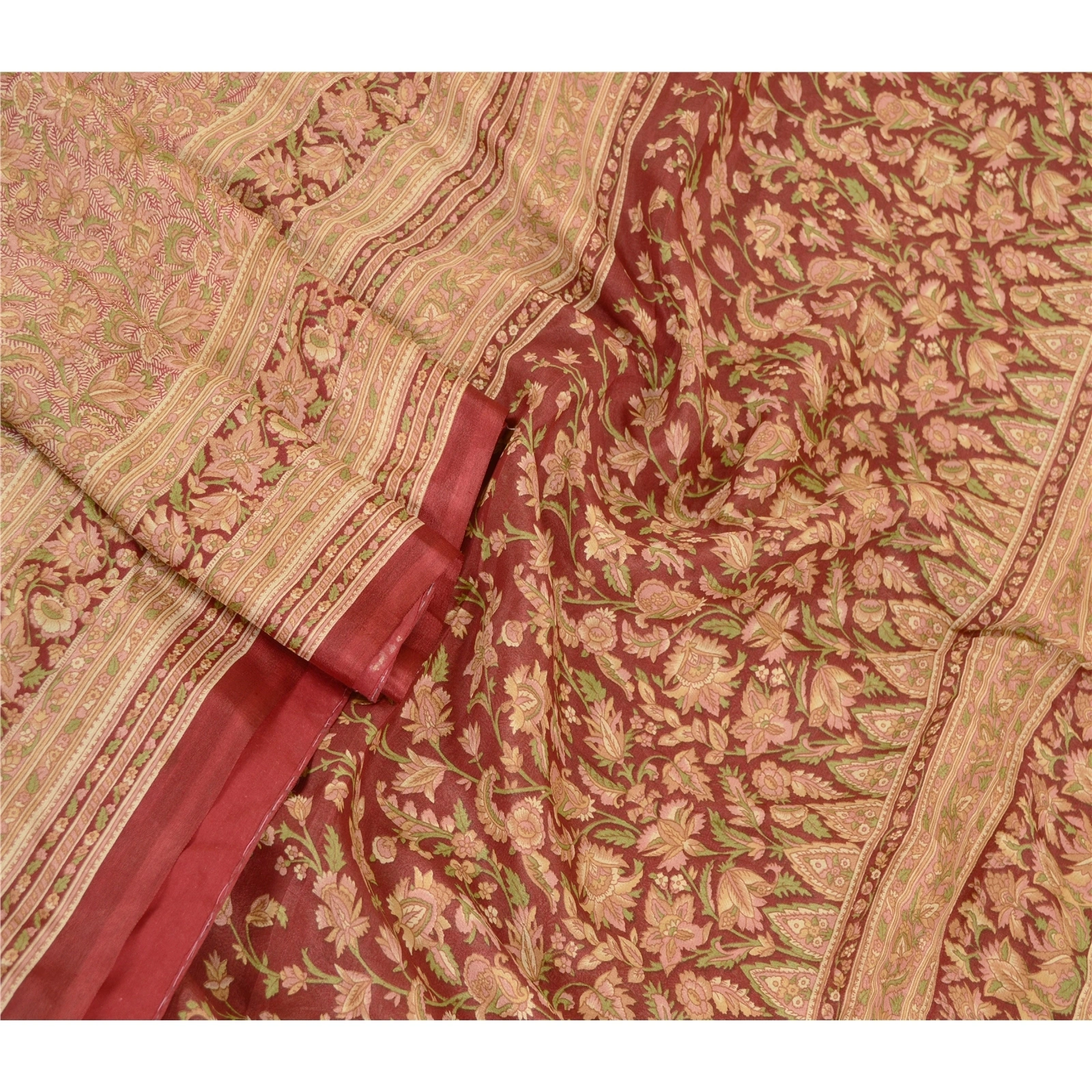 Sanskriti Vintage Sarees Printed Multi 100% Pure Silk Sari Soft 5Yd Craft Fabric, PR-60567-Multi-Printed Floral Design-Pure Silk-1