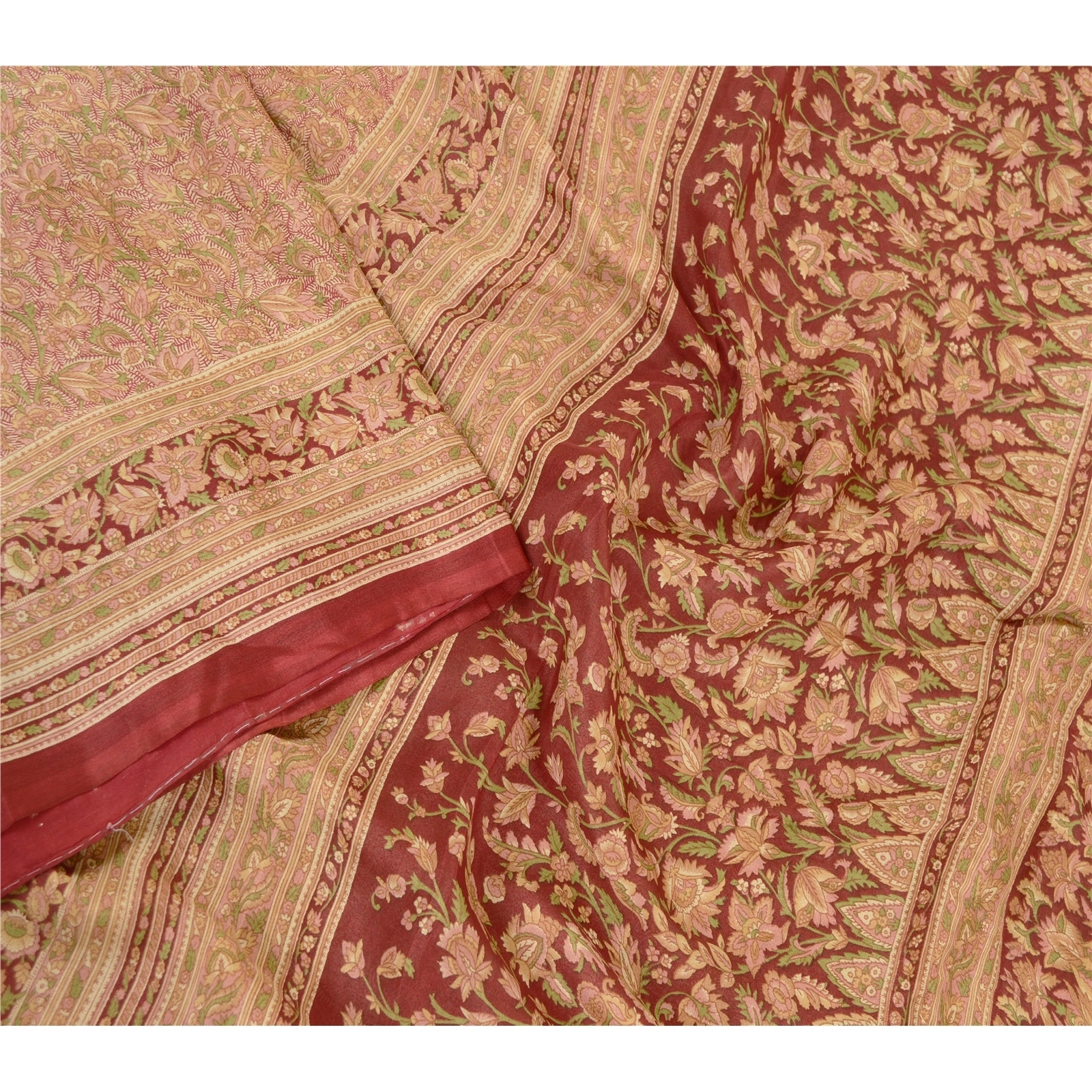 Sanskriti Vintage Sarees Printed Multi 100% Pure Silk Sari Soft 5Yd Craft Fabric, PR-60567-Multi-Printed Floral Design-Pure Silk-2