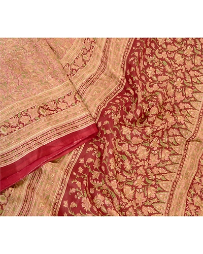 Sanskriti Vintage Sarees Printed Multi 100% Pure Silk Sari Soft 5Yd Craft Fabric, PR-60567-Multi-Printed Floral Design-Pure Silk-2