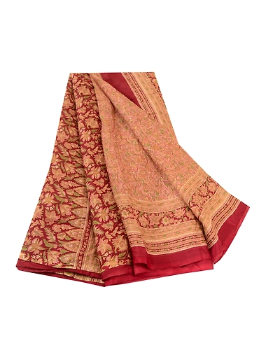 Sanskriti Vintage Sarees Printed Multi 100% Pure Silk Sari Soft 5Yd Craft Fabric, PR-60567-Multi-Printed Floral Design-Pure Silk-6