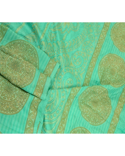 Sanskriti Vintage Sarees Printed Green 100% Pure Silk Sari Soft 5Yd Craft Fabric, PR-60569-Green-Printed Floral Design-Pure Silk-1