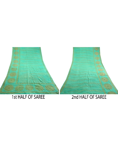 Sanskriti Vintage Sarees Printed Green 100% Pure Silk Sari Soft 5Yd Craft Fabric, PR-60569-Green-Printed Floral Design-Pure Silk-4