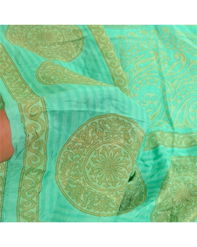 Sanskriti Vintage Sarees Printed Green 100% Pure Silk Sari Soft 5Yd Craft Fabric, PR-60569-Green-Printed Floral Design-Pure Silk-5