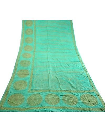 Sanskriti Vintage Sarees Printed Green 100% Pure Silk Sari Soft 5Yd Craft Fabric, PR-60569-Green-Printed Floral Design-Pure Silk-7