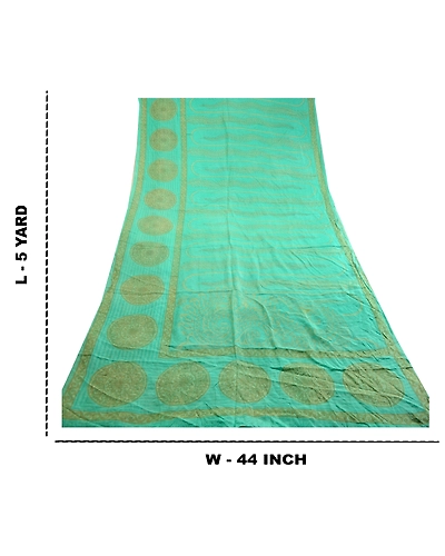 Sanskriti Vintage Sarees Printed Green 100% Pure Silk Sari Soft 5Yd Craft Fabric, PR-60569-Green-Printed Floral Design-Pure Silk-8