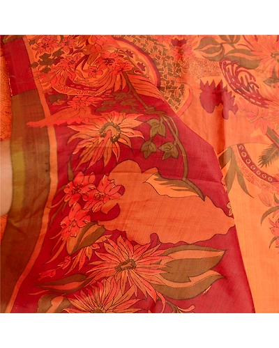 Sanskriti Vintage Sarees Saffron Indian Pure Silk Printed Sari Soft Craft Fabric, PR-60577-Saffron-Printed Floral Design-Pure Silk-5