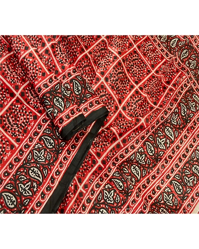 Sanskriti Vintage Sarees Red Bandhani Printed Pure Silk Sari 5Yd Craft Fabric, PR-60582-Red-Printed Floral Design-Pure Silk-2