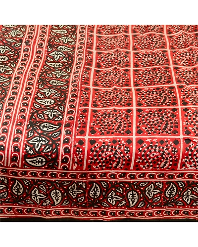 Sanskriti Vintage Sarees Red Bandhani Printed Pure Silk Sari 5Yd Craft Fabric, PR-60582-Red-Printed Floral Design-Pure Silk-3