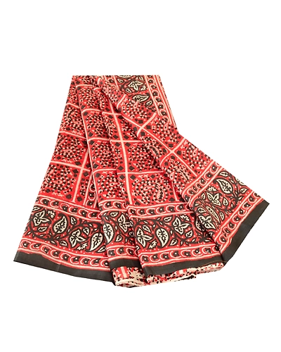 Sanskriti Vintage Sarees Red Bandhani Printed Pure Silk Sari 5Yd Craft Fabric, PR-60582-Red-Printed Floral Design-Pure Silk-6