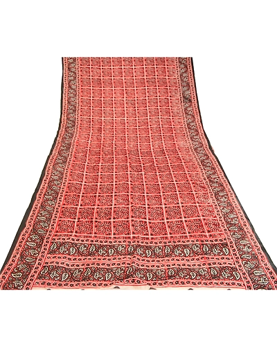 Sanskriti Vintage Sarees Red Bandhani Printed Pure Silk Sari 5Yd Craft Fabric, PR-60582-Red-Printed Floral Design-Pure Silk-7
