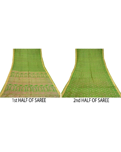 Sanskriti Vintage Sarees Green Indian Pure Silk Printed Sari Floral Craft Fabric, PR-60589-Green-Printed Floral Design-Pure Silk-4