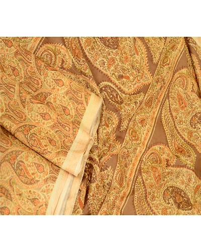 Sanskriti Vintage Sarees Beige Pure Silk Printed Sari Floral 5Yd Craft Fabric, PR-60593-Beige-Printed Floral Design-Pure Silk-2