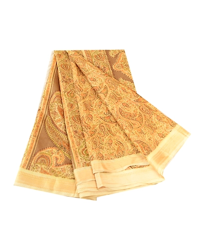 Sanskriti Vintage Sarees Beige Pure Silk Printed Sari Floral 5Yd Craft Fabric, PR-60593-Beige-Printed Floral Design-Pure Silk-6