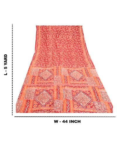 Sanskriti Vintage Sarees Red 100% Pure Silk Printed Sari Geometric Craft Fabric, PR-60594-Red-Printed Floral Design-Pure Silk-8