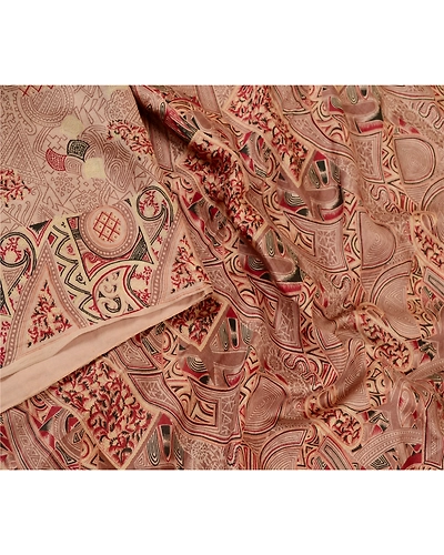 Sanskriti Vintage Sarees Mauve 100% Pure Silk Printed Sari Floral Craft Fabric, PR-60598-Mauve-Printed Floral Design-Pure Silk-1