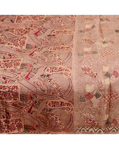Sanskriti Vintage Sarees Mauve 100% Pure Silk Printed Sari Floral Craft Fabric, PR-60598-Mauve-Printed Floral Design-Pure Silk-3