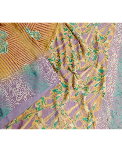 Sanskriti Vintage Sarees Mustard Pure Silk Printed Woven Sari Soft Craft Fabric, PR-60599-Mustard-Printed Floral Design-Pure Silk-1