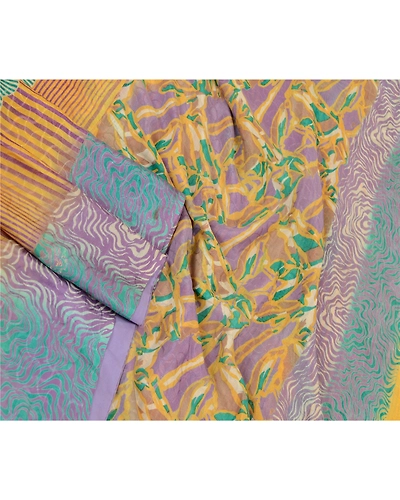 Sanskriti Vintage Sarees Mustard Pure Silk Printed Woven Sari Soft Craft Fabric, PR-60599-Mustard-Printed Floral Design-Pure Silk-2