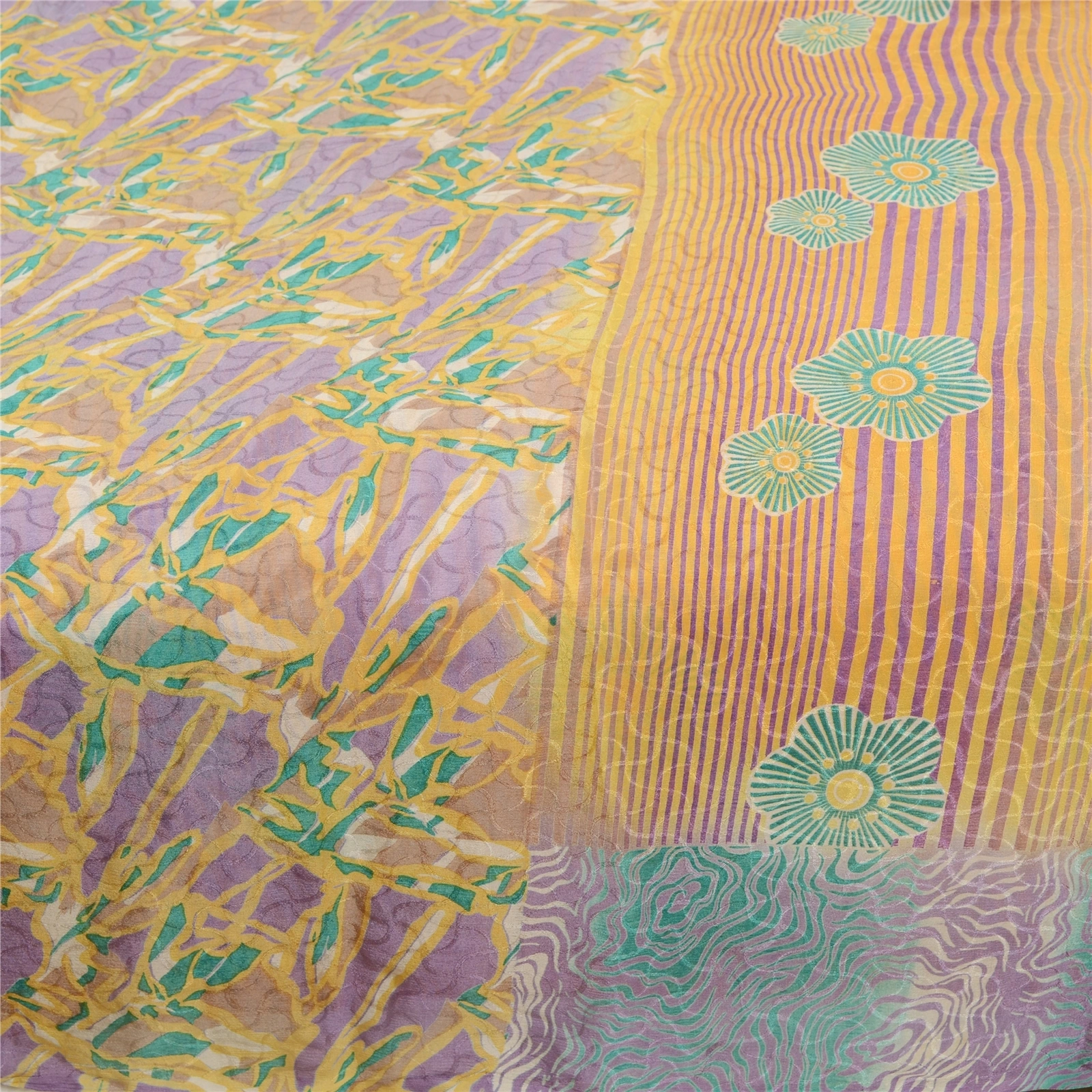 Sanskriti Vintage Sarees Mustard Pure Silk Printed Woven Sari Soft Craft Fabric, PR-60599-Mustard-Printed Floral Design-Pure Silk-3