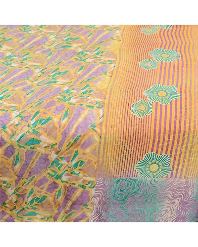 Sanskriti Vintage Sarees Mustard Pure Silk Printed Woven Sari Soft Craft Fabric, PR-60599-Mustard-Printed Floral Design-Pure Silk-3