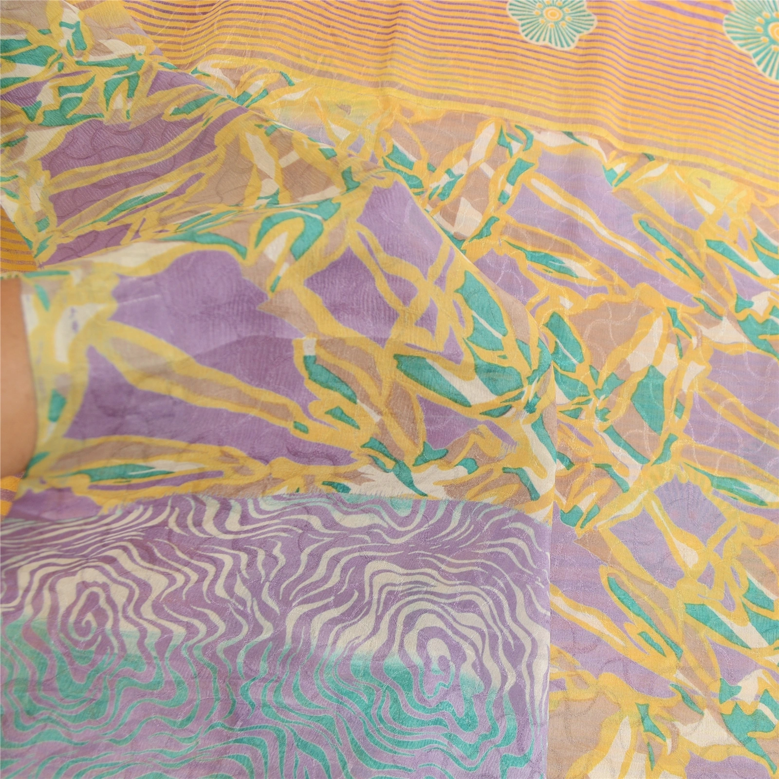 Sanskriti Vintage Sarees Mustard Pure Silk Printed Woven Sari Soft Craft Fabric, PR-60599-Mustard-Printed Floral Design-Pure Silk-5