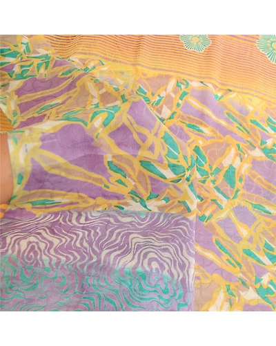 Sanskriti Vintage Sarees Mustard Pure Silk Printed Woven Sari Soft Craft Fabric, PR-60599-Mustard-Printed Floral Design-Pure Silk-5