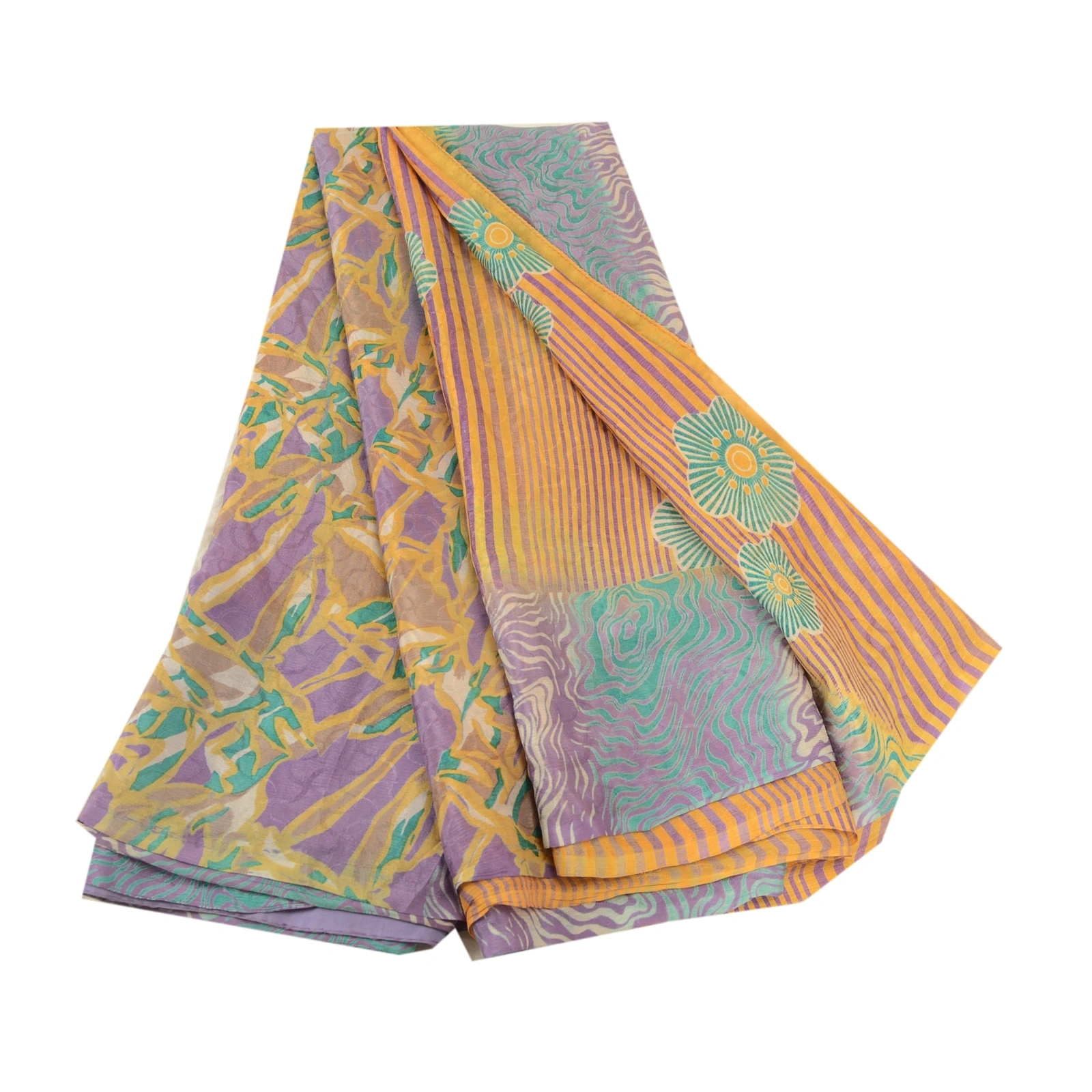 Sanskriti Vintage Sarees Mustard Pure Silk Printed Woven Sari Soft Craft Fabric, PR-60599-Mustard-Printed Floral Design-Pure Silk-6