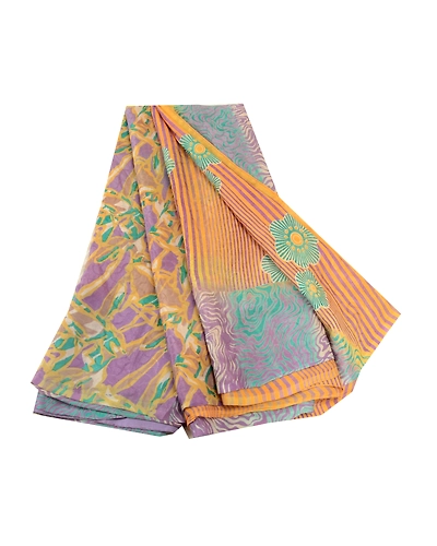 Sanskriti Vintage Sarees Mustard Pure Silk Printed Woven Sari Soft Craft Fabric, PR-60599-Mustard-Printed Floral Design-Pure Silk-6