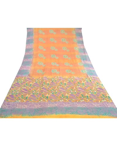Sanskriti Vintage Sarees Mustard Pure Silk Printed Woven Sari Soft Craft Fabric, PR-60599-Mustard-Printed Floral Design-Pure Silk-7