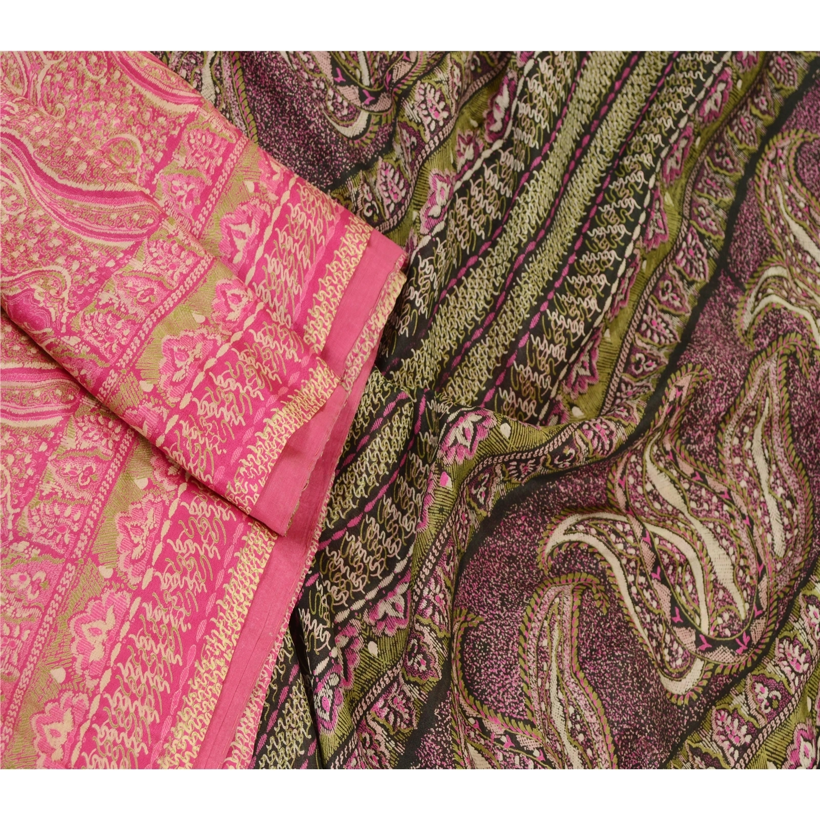 Sanskriti Vintage Sarees Pink Indian Pure Silk Printed Sari Floral Craft Fabric, PR-60610-Pink-Printed Floral Design-Pure Silk-1