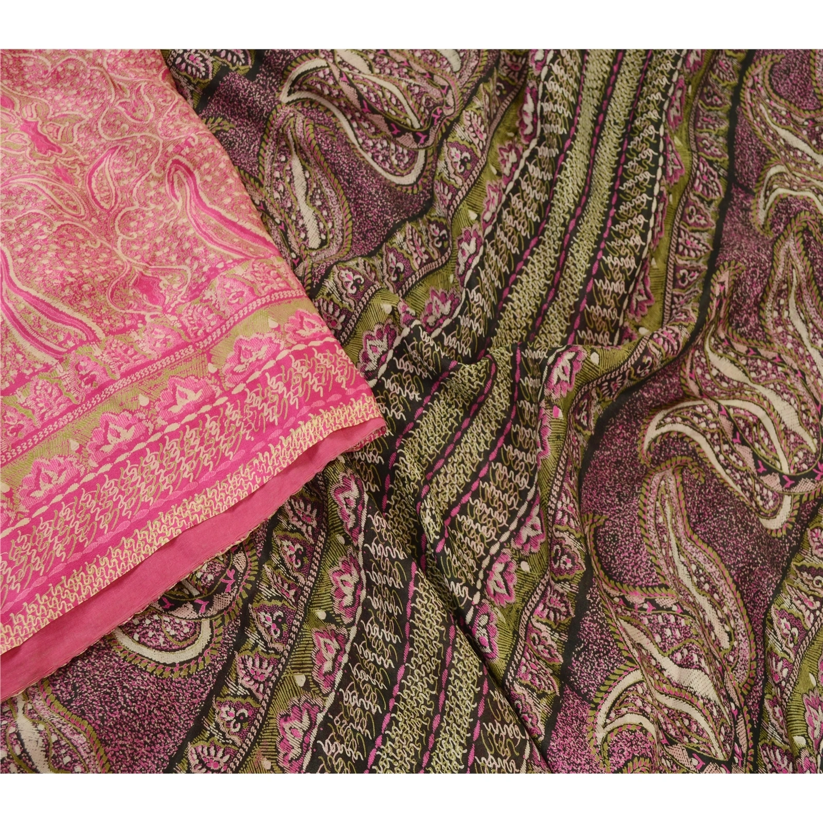 Sanskriti Vintage Sarees Pink Indian Pure Silk Printed Sari Floral Craft Fabric, PR-60610-Pink-Printed Floral Design-Pure Silk-2