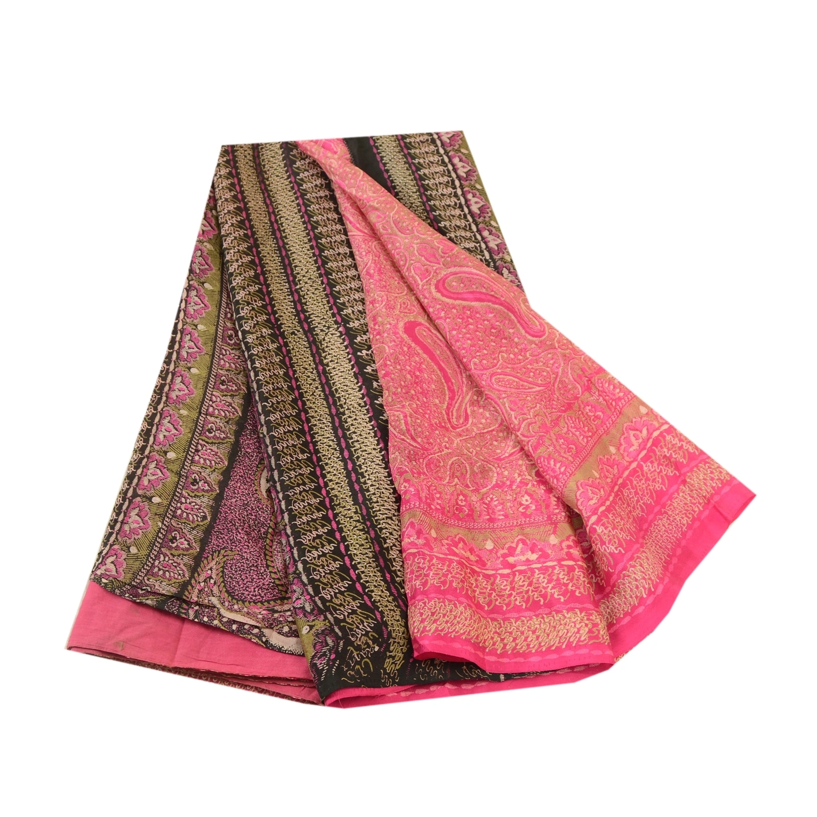 Sanskriti Vintage Sarees Pink Indian Pure Silk Printed Sari Floral Craft Fabric, PR-60610-Pink-Printed Floral Design-Pure Silk-6