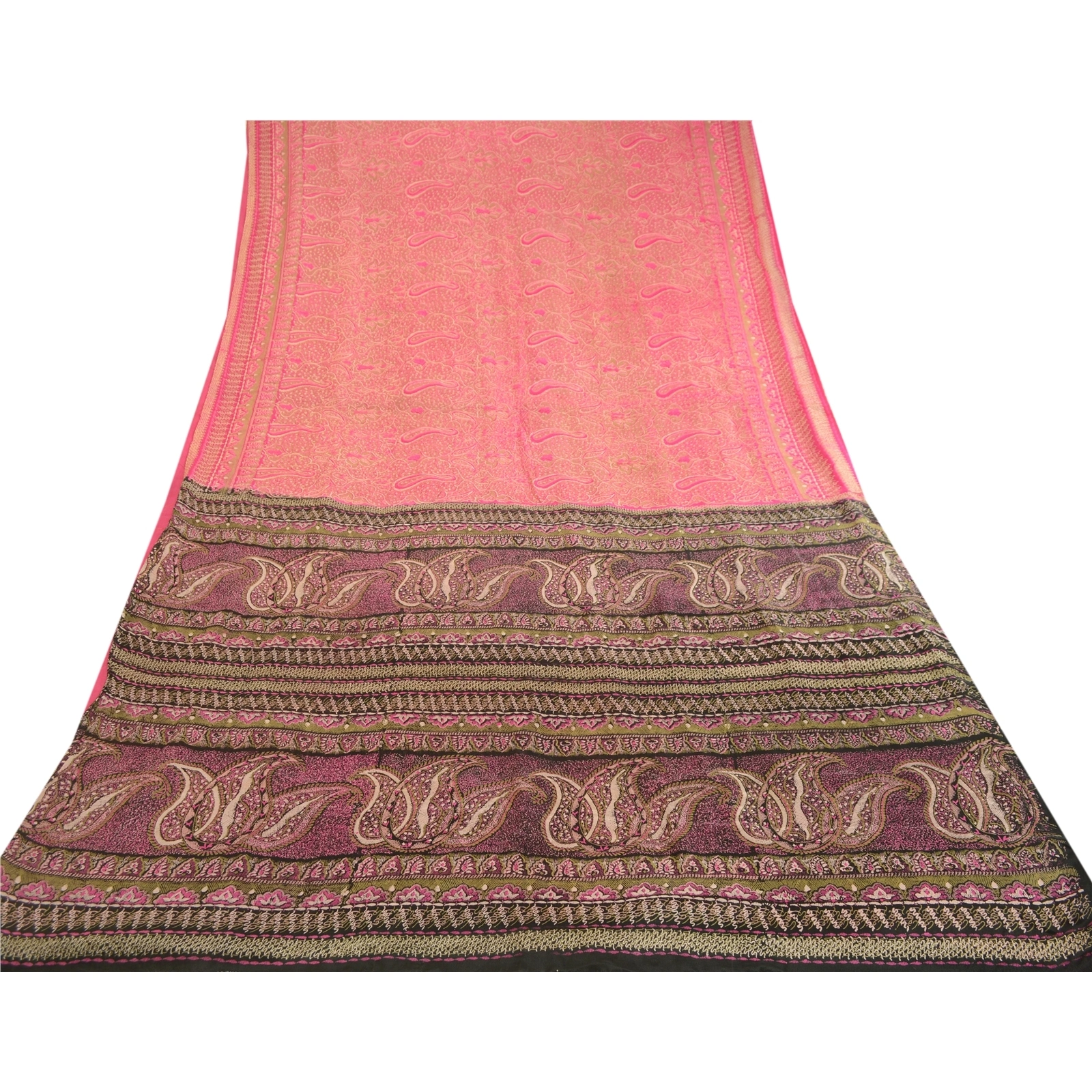 Sanskriti Vintage Sarees Pink Indian Pure Silk Printed Sari Floral Craft Fabric, PR-60610-Pink-Printed Floral Design-Pure Silk-7