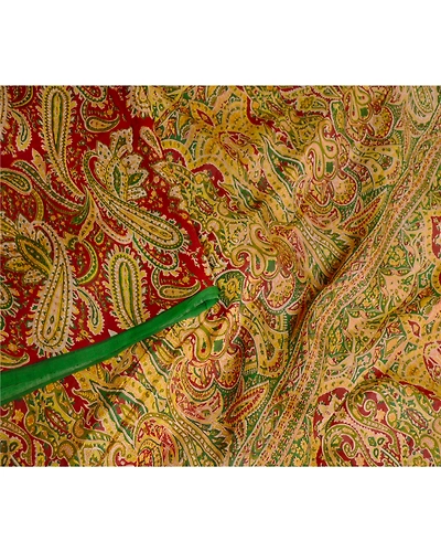 Sanskriti Vintage Sarees Red 100% Pure Silk Printed Sari Floral 5Yd Craft Fabric, PR-60631-Red-Printed Floral Design-Pure Silk-2