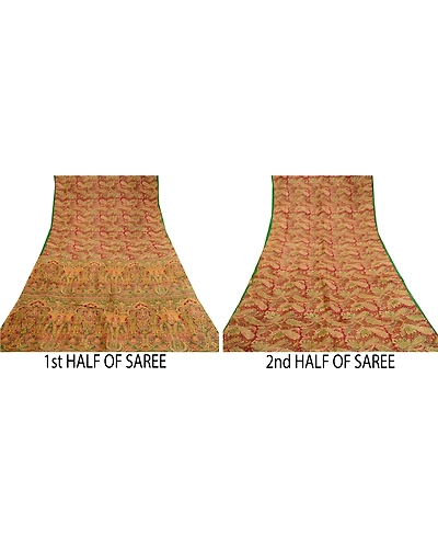 Sanskriti Vintage Sarees Red 100% Pure Silk Printed Sari Floral 5Yd Craft Fabric, PR-60631-Red-Printed Floral Design-Pure Silk-4